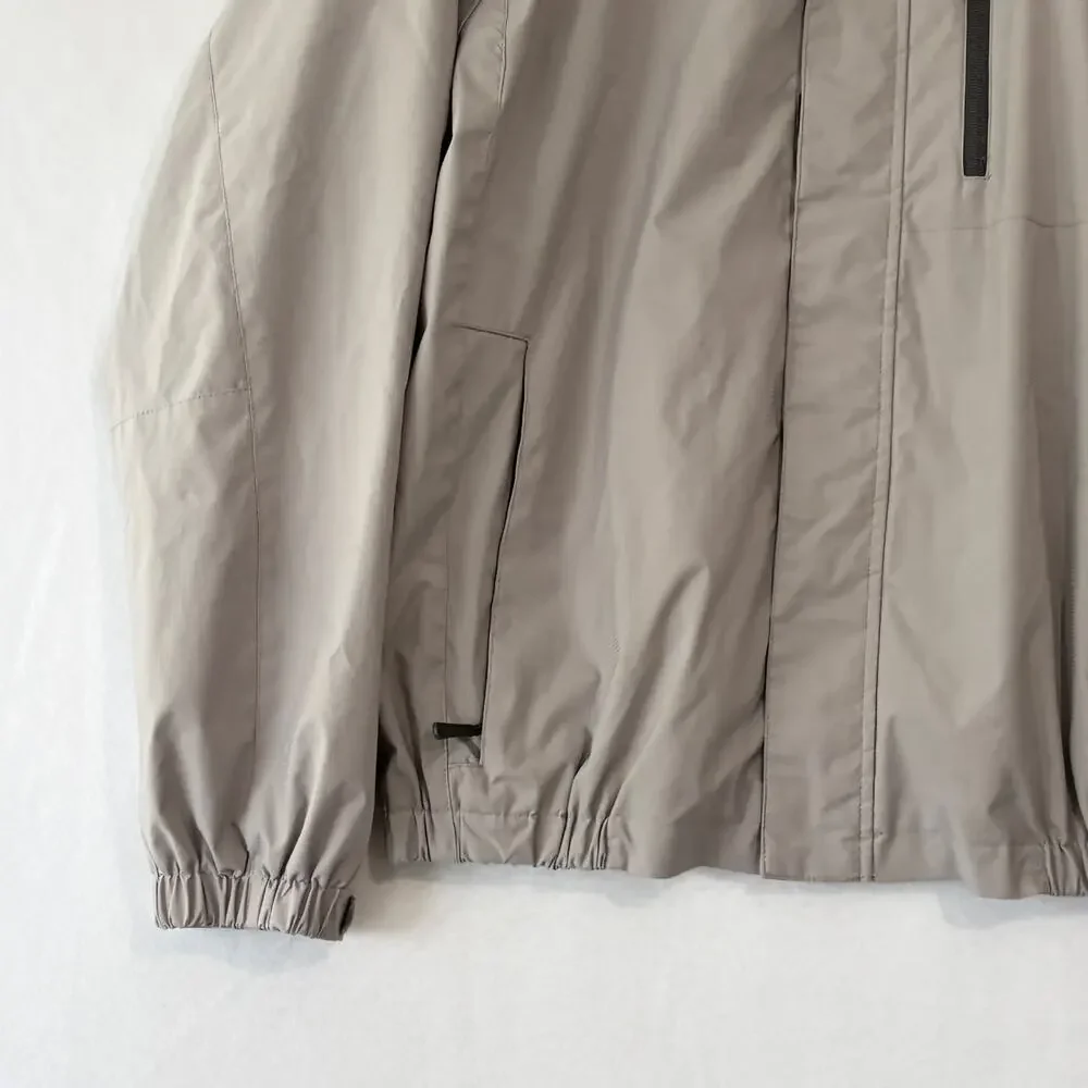 IZOD Golf Jacket Mens Medium Gray Windbreaker Roll Up Hood Lightweight Full Zip